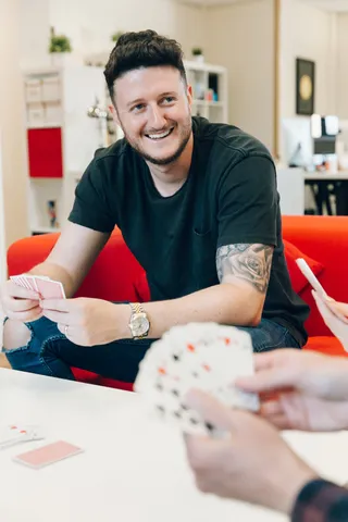 Close up of Andy smiling