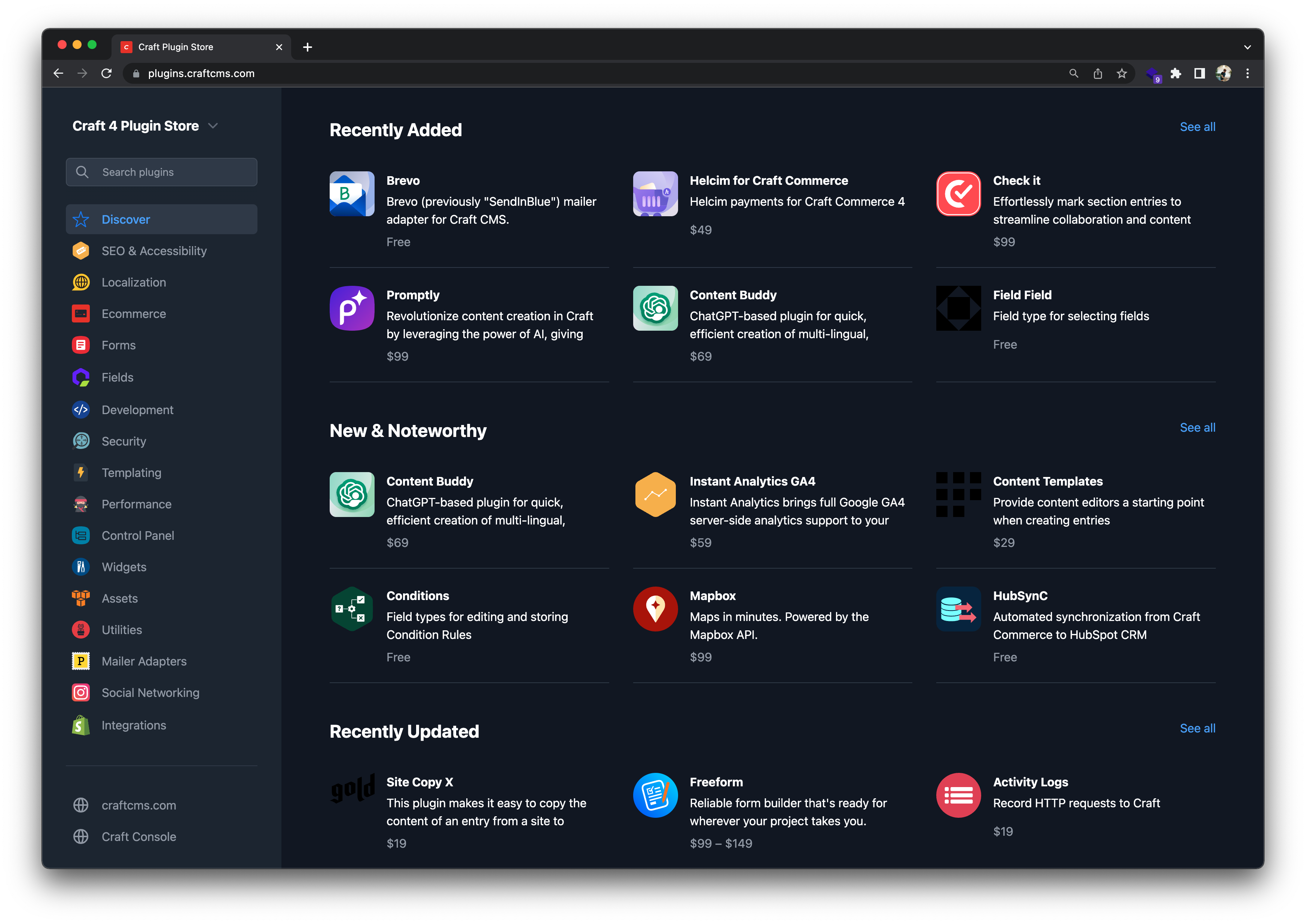 Craft plugin store